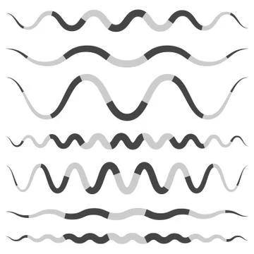 Set of various wavy, curved dashed line, stripe elements Stock Illustration