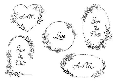 Set of various wedding frames. Marriage decorations with pretty stylized fl.. Stock Illustration
