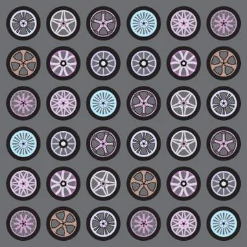 Set of various wheels icons isolated on gray Stock Illustration