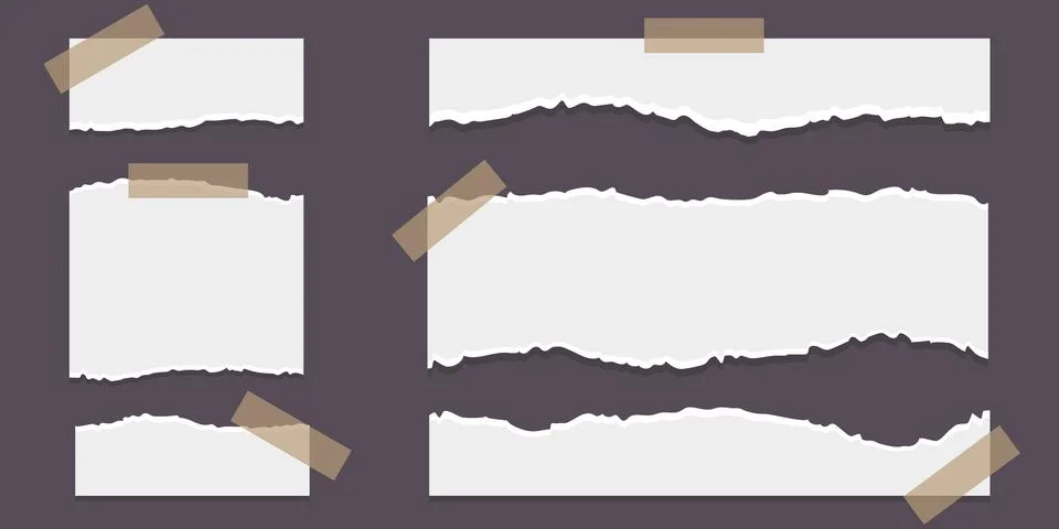 Set of various white note papers with curled corner, pinned pushbutton Stock Illustration