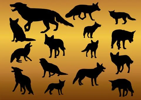 Set of Various Wolf Silhouette vector Stock Illustration