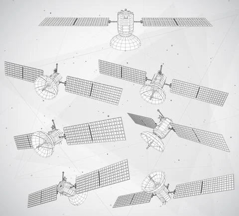 Set of vector 3d communication and communication satellites Stock Illustration