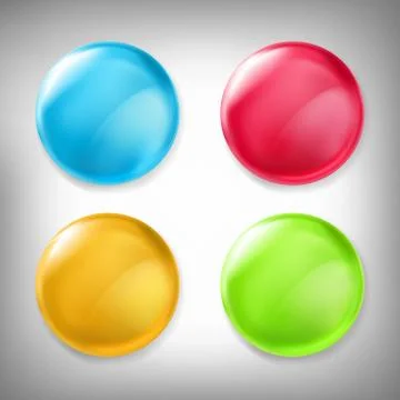Set of vector 3D design elements, glossy icons, buttons, badge blue, red, yellow Stock Illustration
