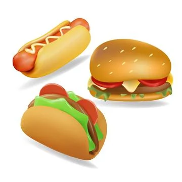Set of vector 3D fast food icons Illustrazione stock