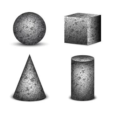 Set of vector 3D geometric isometric shapes with granite textured surfaces .. 스톡 일러스트