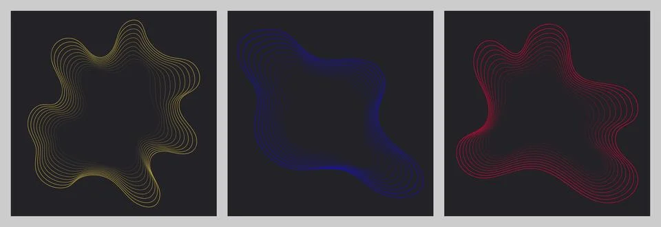 Set vector abstract background with colored dynamic linear waves. Fluid shape of Stock Illustration