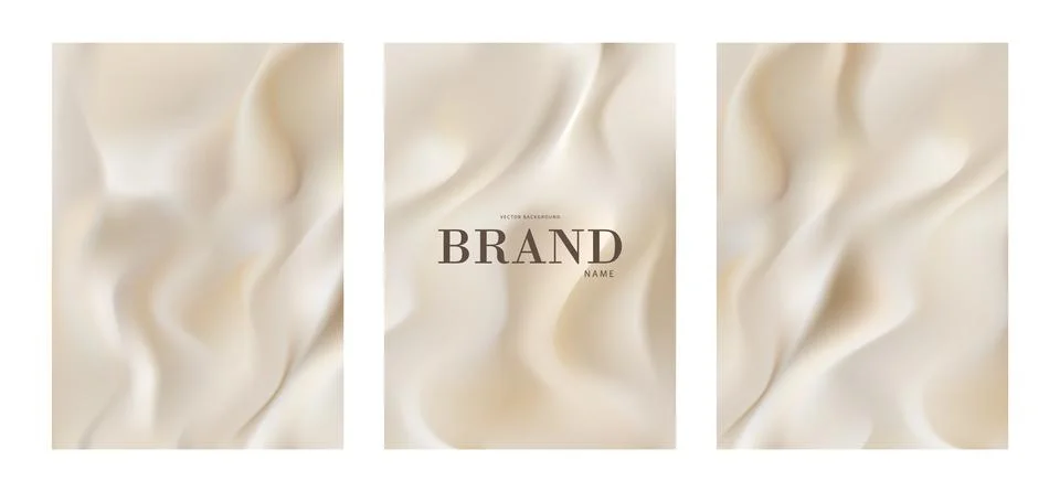 Set of vector abstract backgrounds with light flowing silk. Satin folds, smooth Stock Illustration