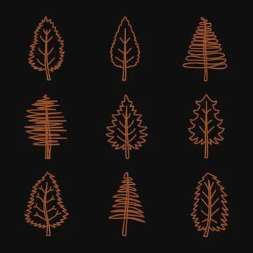 Set of vector abstract Christmas trees. Vintage hand-drawn collection. Stock Illustration