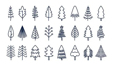 Set of vector abstract Christmas trees. Hand-drawn trees vector Stock Illustration