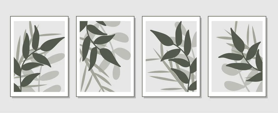 Set of vector abstract creative backgrounds with tropical leaves. Stock Illustration