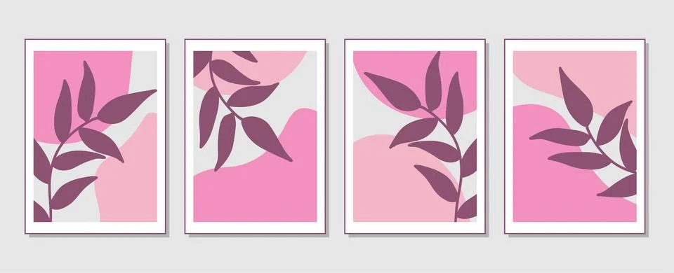 Set of vector abstract creative backgrounds with tropical leaves. Stock Illustration
