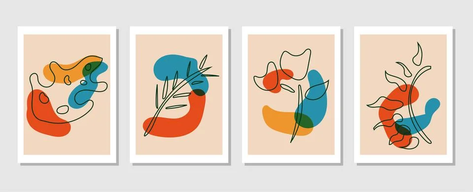 Set of vector abstract creative backgrounds with tropical leaves. Stock Illustration