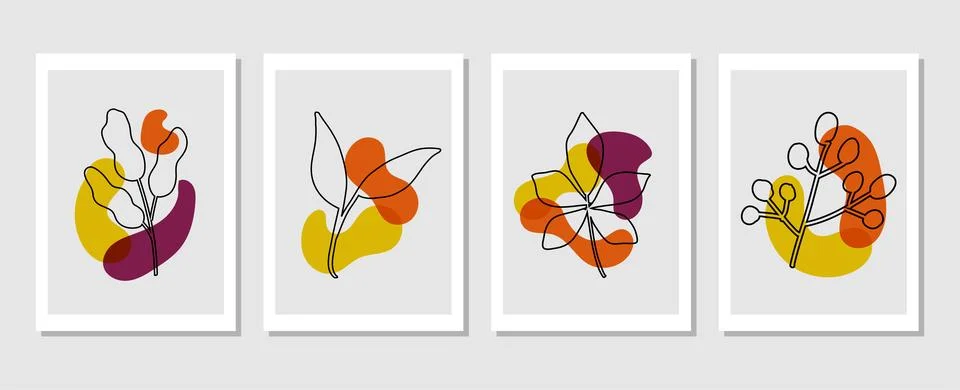 Set of vector abstract creative backgrounds with tropical leaves. Stock Illustration