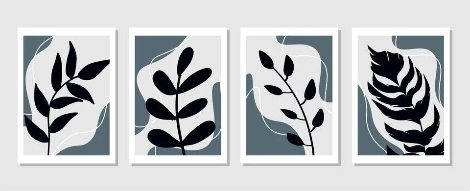 Set of vector abstract creative backgrounds with tropical leaves. Stock Illustration