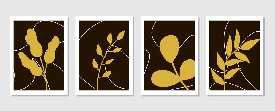 Set of vector abstract creative backgrounds with tropical leaves. Stock Illustration