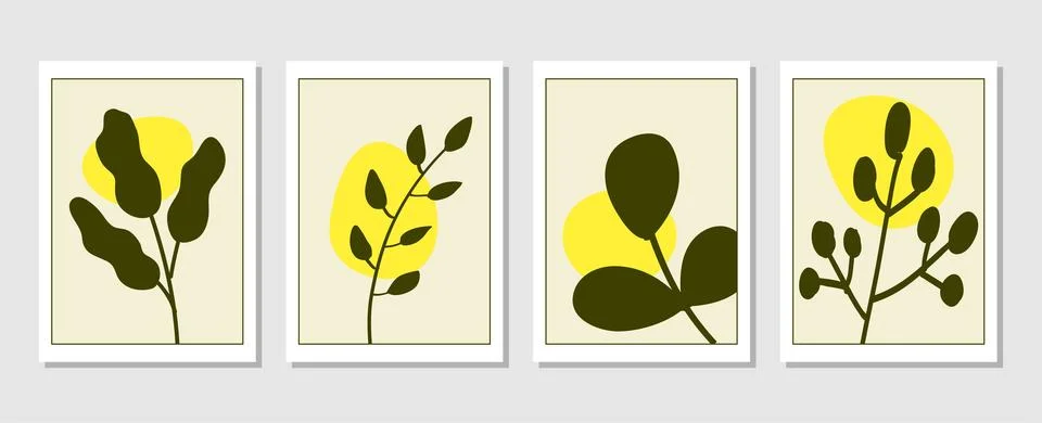 Set of vector abstract creative backgrounds with tropical leaves. Stock Illustration