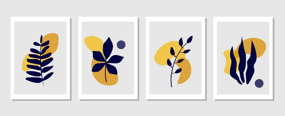 Set of vector abstract creative backgrounds with tropical leaves. Stock Illustration