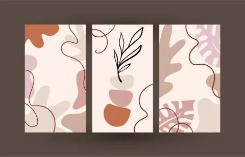 Set of vector abstract creative leaves background in minimal trendy style in  Stock Illustration