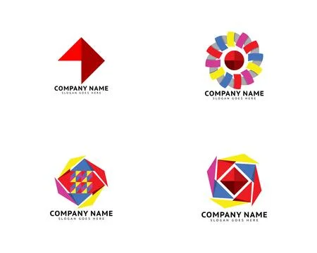 Set of Vector abstract origami illustration icon logo template Stock Illustration
