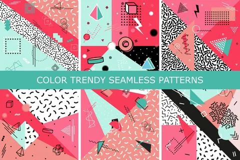 Set of vector abstract patterns with geometric shapes. Bright trendy backgrounds Stockillustratie