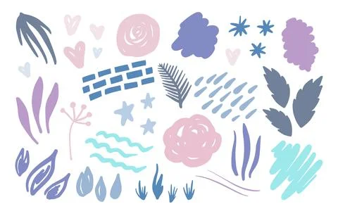 Set of vector abstract shapes and floral elements, organic shapes Stock Illustration