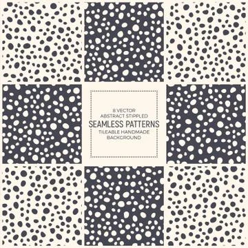 Set Of Vector Abstract Stippled Scandinavian Style Seamless Patterns Stock Illustration