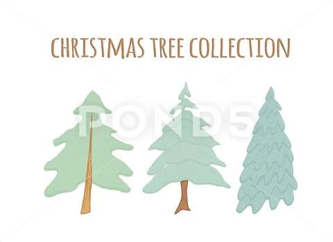 Set of vector abstract trees, green color collection. Stock Illustration