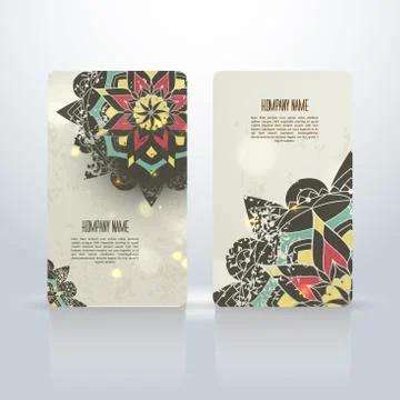 Set of vector abstract visit cards with indian ornament Illustrazione stock