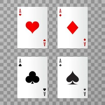 Set of vector ace playing cards with shadow on transparent background . Easy to Stock Illustration