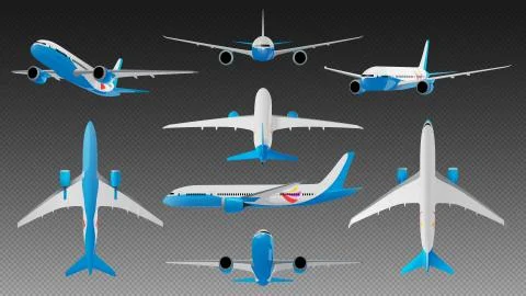 Set of the vector airplane on a transparent background. Illustrazione stock