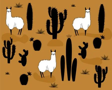 Set of  vector alpaca and cactus elements. vector illustration Stock Illustration