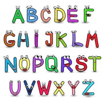 Set of vector alphabet funny cartoon styled hand drawn font with full set Stock Illustration