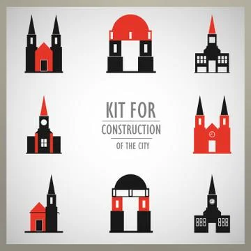 Set of vector architectural monuments old Europe Stock Illustration