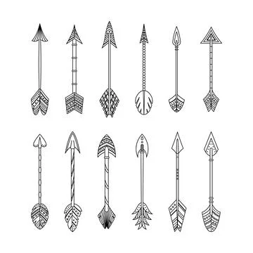 Set of vector arrow in boho style with geometric ornaments. Illustrazione stock