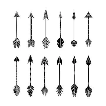 Set of vector arrow in boho style with geometric ornaments. Simple style Illustrazione stock