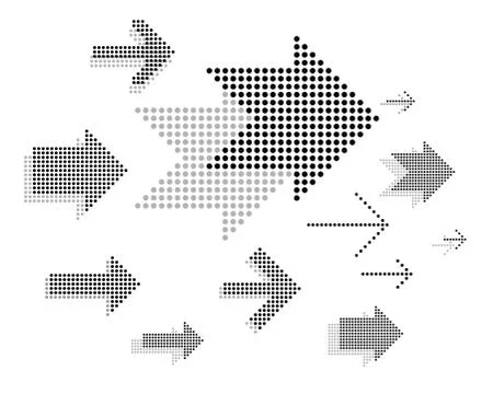 Set of vector arrow icons. Dotted halftone graphic effect Stock Illustration