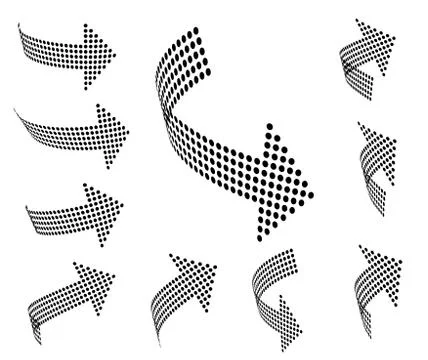 Set of vector arrow icons. Dotted halftone graphic effect. 스톡 일러스트