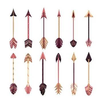 Set of vector arrows in boho style with geometric ornaments. Flat style Stock Illustration