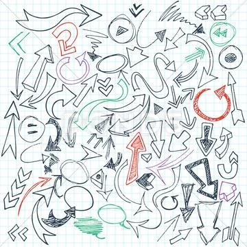 Set of vector arrows routed, signs, balloons, guides Stock Illustration