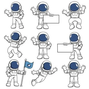 Set Of Vector Astronout Characters Stock Illustration