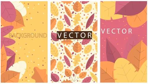 Set of vector autumn backgrounds with autumn leaves Stock Illustration
