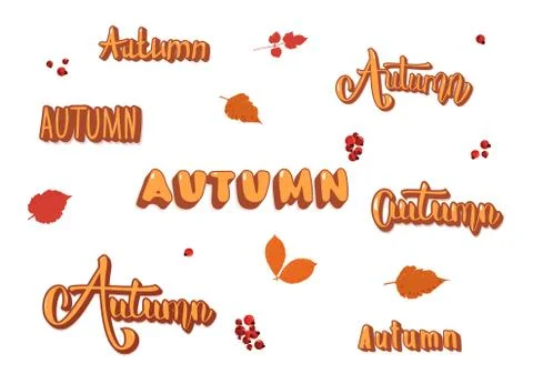 Set of vector Autumn quotes. Handwritten lettering with decoration. Elements  Stock Illustration