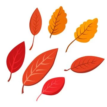 Set of vector autumn yellow dry leaves. Flat illustration with brown plants.. Stock Illustration