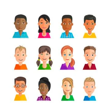 Set of vector avatars. Multiethnic. Stock Illustration