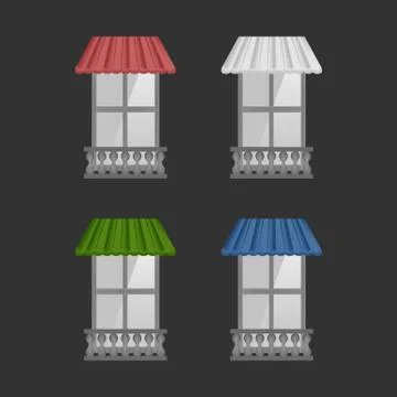 Set of Vector awnings on windows Stock Illustration