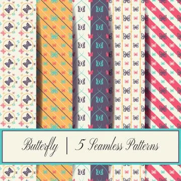 Set of vector backgrounds with butterflies. Stock Illustration