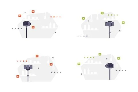 Set of vector backgrounds with camera, shelves, bottles and heart icons Stock Illustration