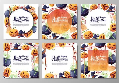 Set of vector backgrounds for Halloween invitation or greeting card. Pumpkins Stock Illustration