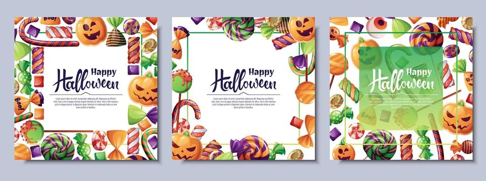 Set of vector backgrounds for Halloween invitation or greeting card. Poster.. Stock Illustration