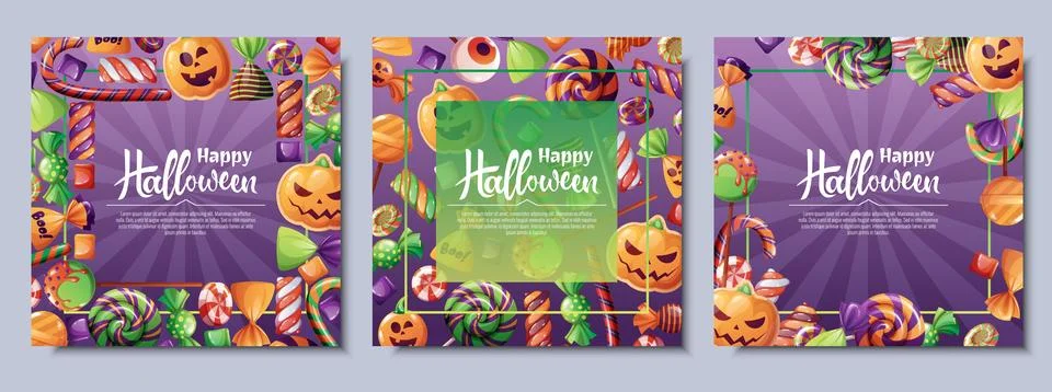Set of vector backgrounds for Halloween invitation or greeting card. Poster.. Stock Illustration